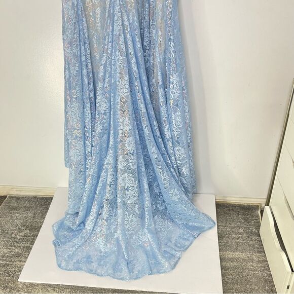 Mac Duggal 48910 One Shoulder Lace Corset Mermaid Dress, Powder Blue, Size 14 - Picture 11 of 12